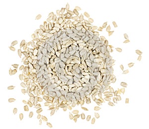 Peeled sunflower seeds isolated white background