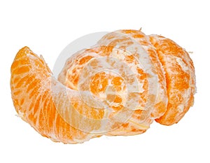 Peeled tangerine or mandarin fruit half isolated on white background cutout