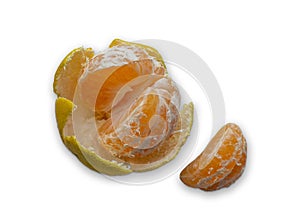 Peeled tangerine or mandarin fruit isolated on white background cutout