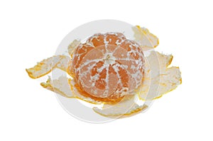 Peeled tangerine or mandarin orange isolated on white