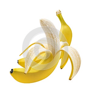 Peeled and unpeeled banana isolated on white photo