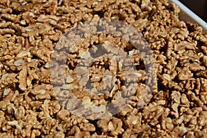 peeled walnut kernels on a tray