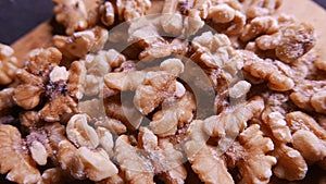 Peeled walnuts. Closeup 4K