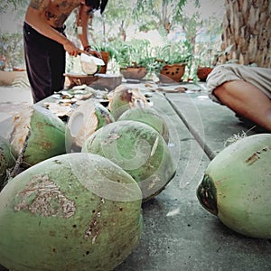 peeling coconut