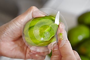 Peeling and cutting ambarella