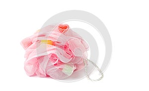 Peeling and massage sponge net on white