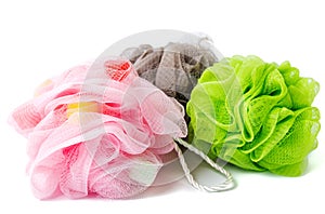 Peeling and massage sponge net on white