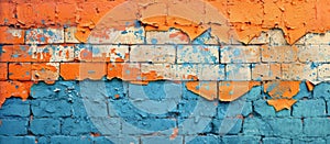 Peeling Orange and Blue Brick Wall