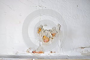 Peeling paint, indicating damp on the bathroom wall. Water Leaks