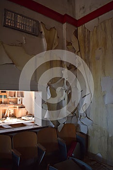 Peeling paint on the walls of an Abandoned School