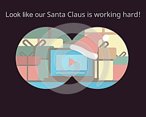 Peep at Santa Claus to see him preparing gifts vector