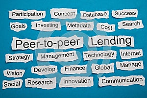 Peer-to-peer and lending text on piece of torn paper