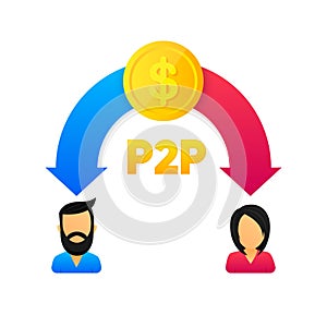 Peer to peer trading. P2P lending. Cryptocurrency. Virtual transaction between two users. Modern style. Vector