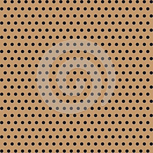 Peg board pattern texture. Perforated wall for tools background. Yellow diagonal striped board with holes.