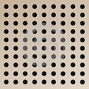 Peg board with round holes. Brown peg board perforated texture background for working bench tools. Vector illustration.