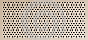 Peg board with round holes. Brown rectangle peg board perforated texture background for working bench tools. Vector