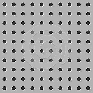 Peg board seamless pattern texture. Perforated wall background.