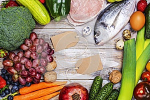 Pegan diet foods on wooden table