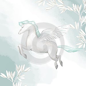 Pegasus digital clip art fly pegasus drawing poni fly horse illustration magic unicorn greeting birthday celebration card fantasy