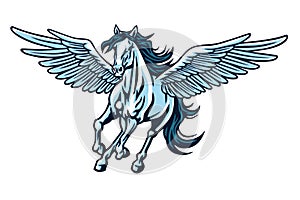 Pegasus Flying Horse. Majestic Pegasus Cartoon Vector Logo Mascot Design Illustration