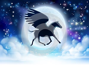 Pegasus flying moon silhouette