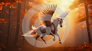 Pegasus Flying White Horse Wings Mythical Fairytale Fantasy Illustration Screen Saver 16:9