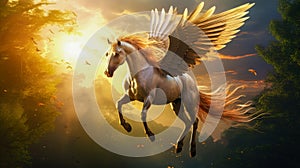 Pegasus Flying White Horse Wings Mythical Fairytale Fantasy Illustration Screen Saver 16:9