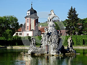 Pegasus fountain with water house
