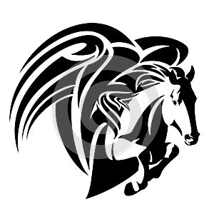 Pegasus horse black and white vector design