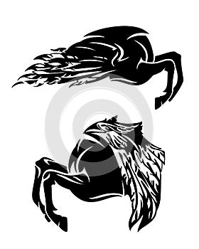 pegasus horse legs and wings black and white vector outline