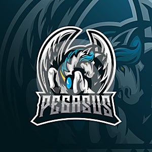 Pegasus mascot logo design vector with modern illustration concept style for badge, emblem and tshirt printing. angry horse