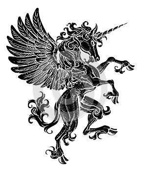 Pegasus Unicorn Rearing Rampant Crest Wings Horse