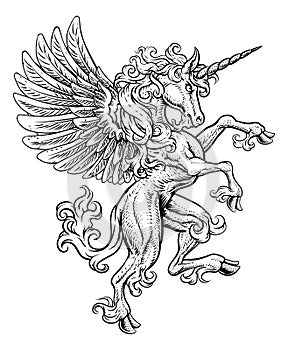 Pegasus Unicorn Rearing Rampant Crest Wings Horse