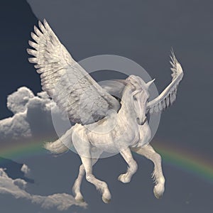 Pegasus white with Rainbow, 3D Illustration