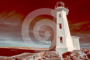 Peggy Cove Lighthouse, Nova Scotia, Canada in infrared