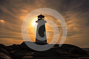 Peggy`s cove lighthouse with dramatic sky