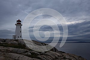 Peggy's Cove Lighthouse at sunset, Canada