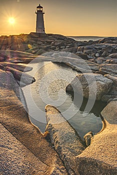 Peggy`s Cove Lighthouse at Sunset photo