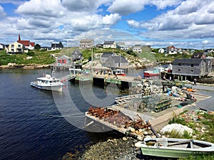 Peggy's Cove, Nova Scotia, harbour, boats and houses in summer