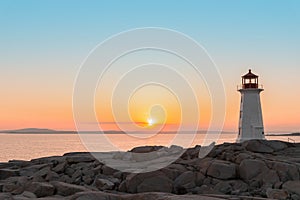 Peggys Cove's Lighthouse at Sunset