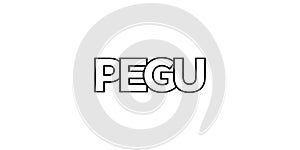 Pegu in the Myanmar emblem. The design features a geometric style, vector illustration with bold typography in a modern font. The