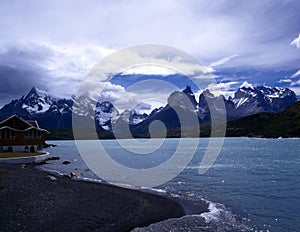 Pehoe Hotel at Torres del Paine in Patagonia photo