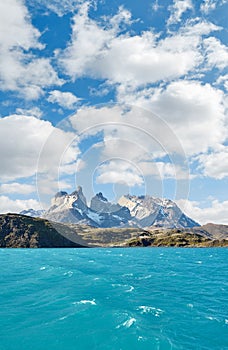 Pehoe Lake and Los Cuernos in the Torres del Paine National Park, Chile