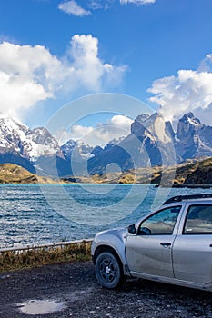 Pehoe lake in Torres del Paine chilean national park in Patagonia