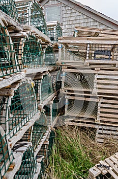 Pei wooden lobster traps stacked up