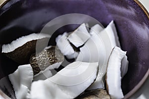 Peices of coconut in bowl ready to eat