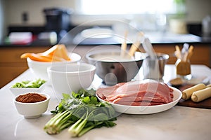 peking duck ingredients before cooking on table