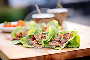 peking duck lettuce wraps on a tray