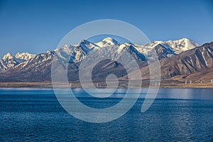 Pekucuo lake and Shishapangma snow mountain group in Xigaze photo