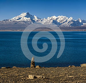 Pekucuo lake and Shishapangma snow mountain group in Xigaze photo